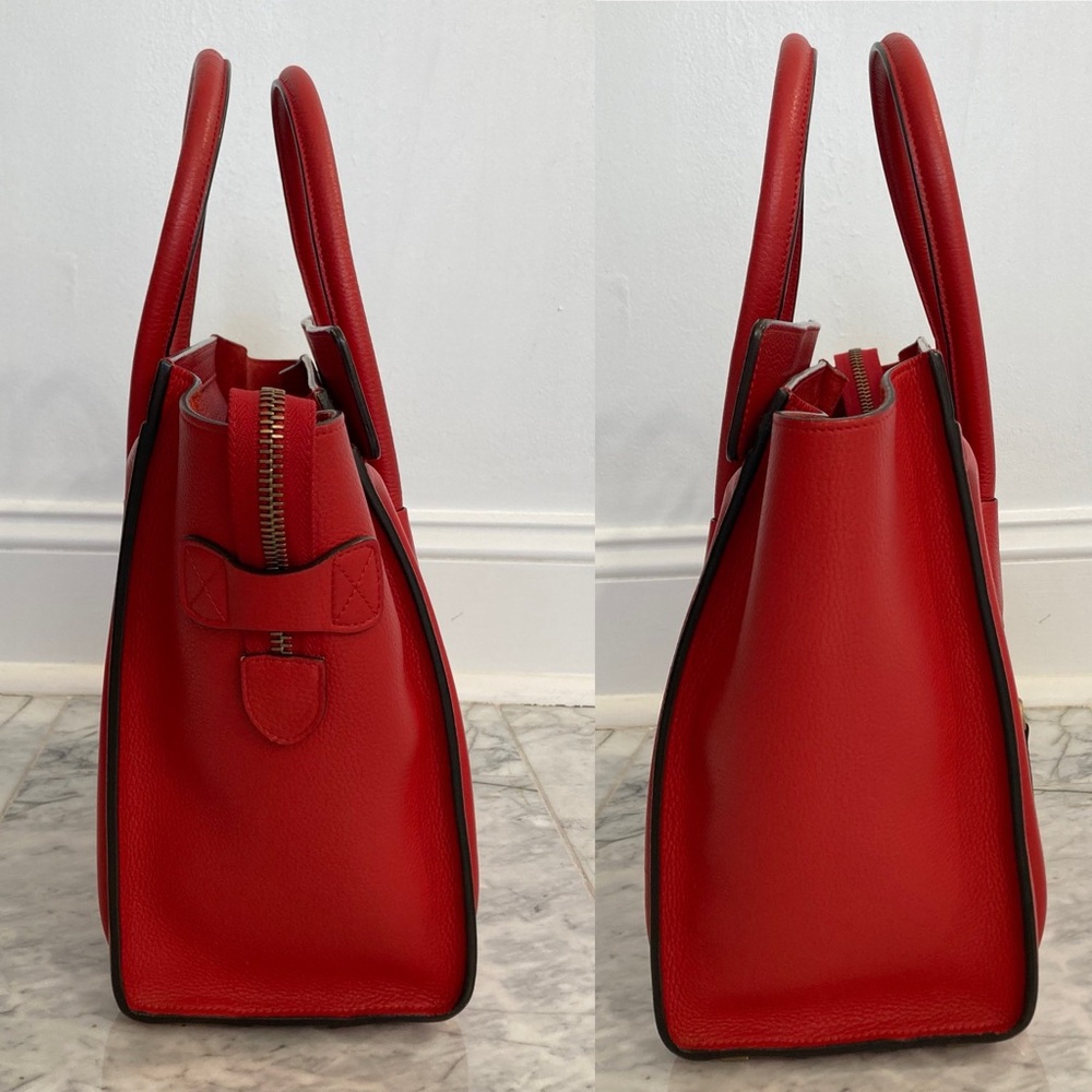 CELINE Micro Red Drummed Leather Luggage Tote Handbag - Picture 4 of 14